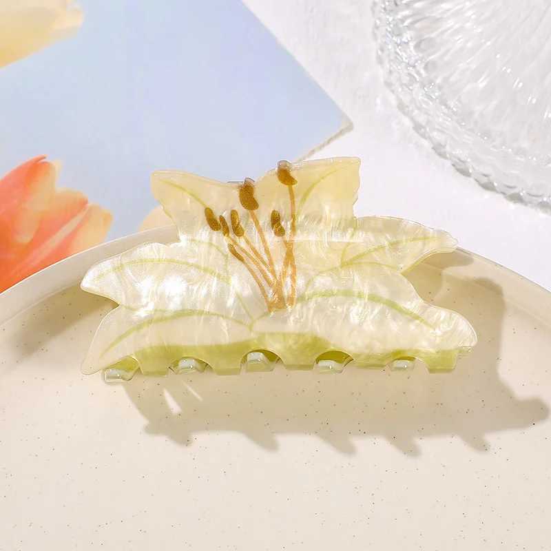 New Acrylic Double Sided Flower Printed Shark Hair Clip Claw For Women Girl Fashion Thick Barrettes Hair Accessories Tool H260402