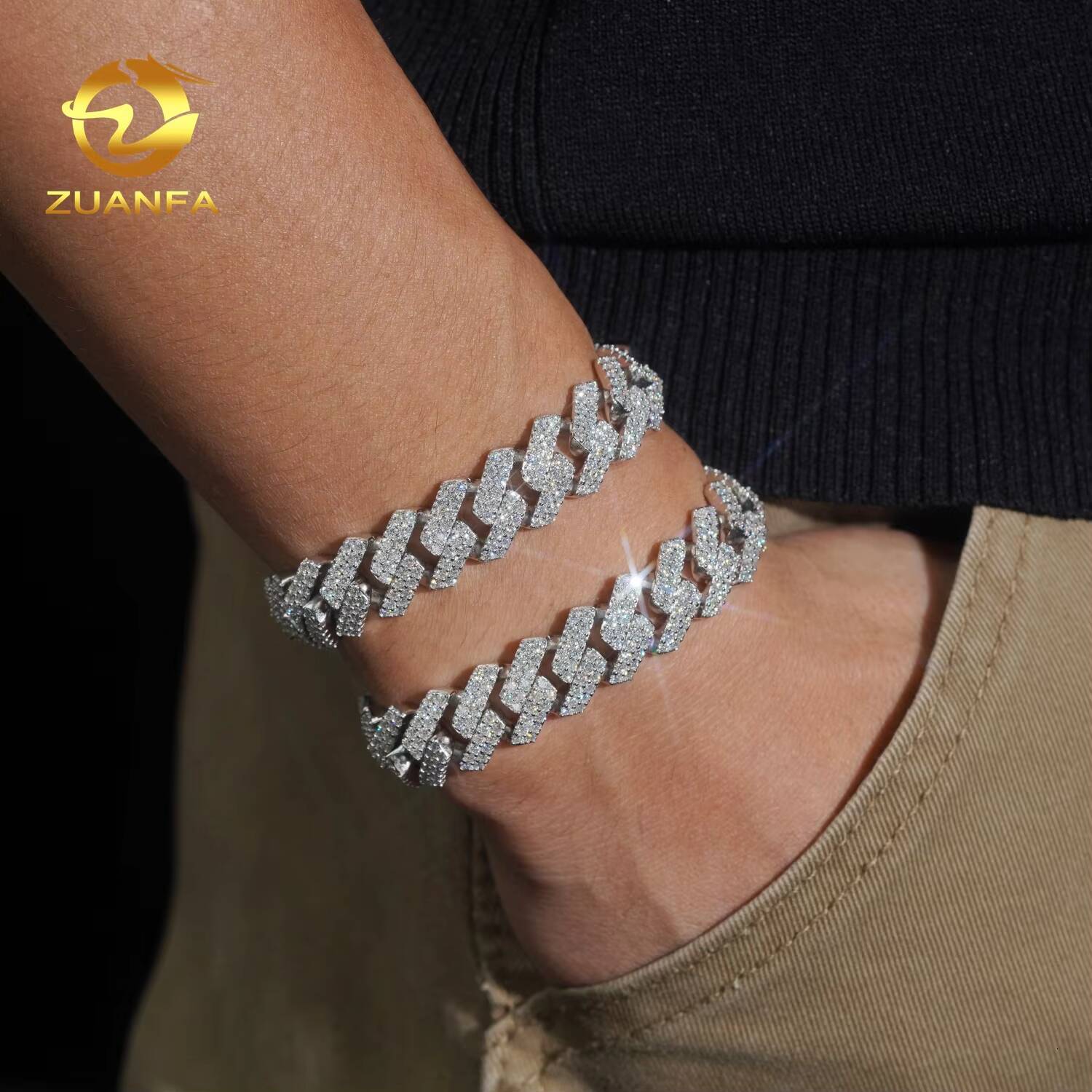Top Quality Hip Hop GRA Certificate Iced Out 14mm 925 Silver Moissanite Diamond Cuban Link Bracelet