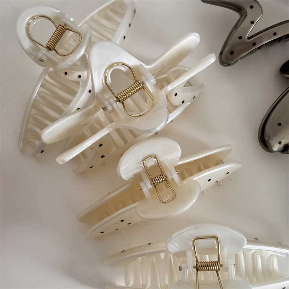 France Style Women Senior Large Black Wave Dot Design Hair Claw Barrettes Girl Fashion Hair Clip Sweet Hair Accessories Headwear H260402