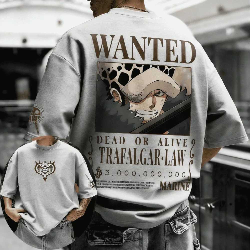 Unisex Cotton T-shirt ONE PIECE Trafalgar D Water Law 2026 Summer Anime Printed Oversized Loose Parent Child Short Sleeve C260402
