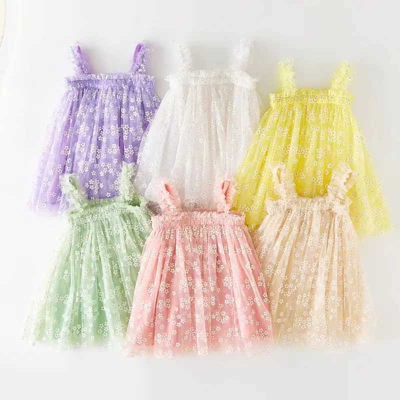 Summer Flower Mermaid Birthday Dress for Baby Girl Clothes Mesh Print Floral Princess Slip Tutu Dresses Sleeveless Girl Clothes H260402