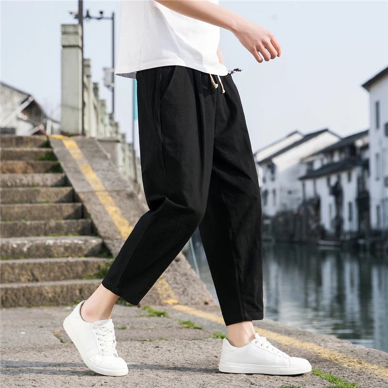 Linen Wide Men Pants Korean Trousers Oversize Linens Streetwear Male Spring Summer Casual Clothing Sweatpants 260402
