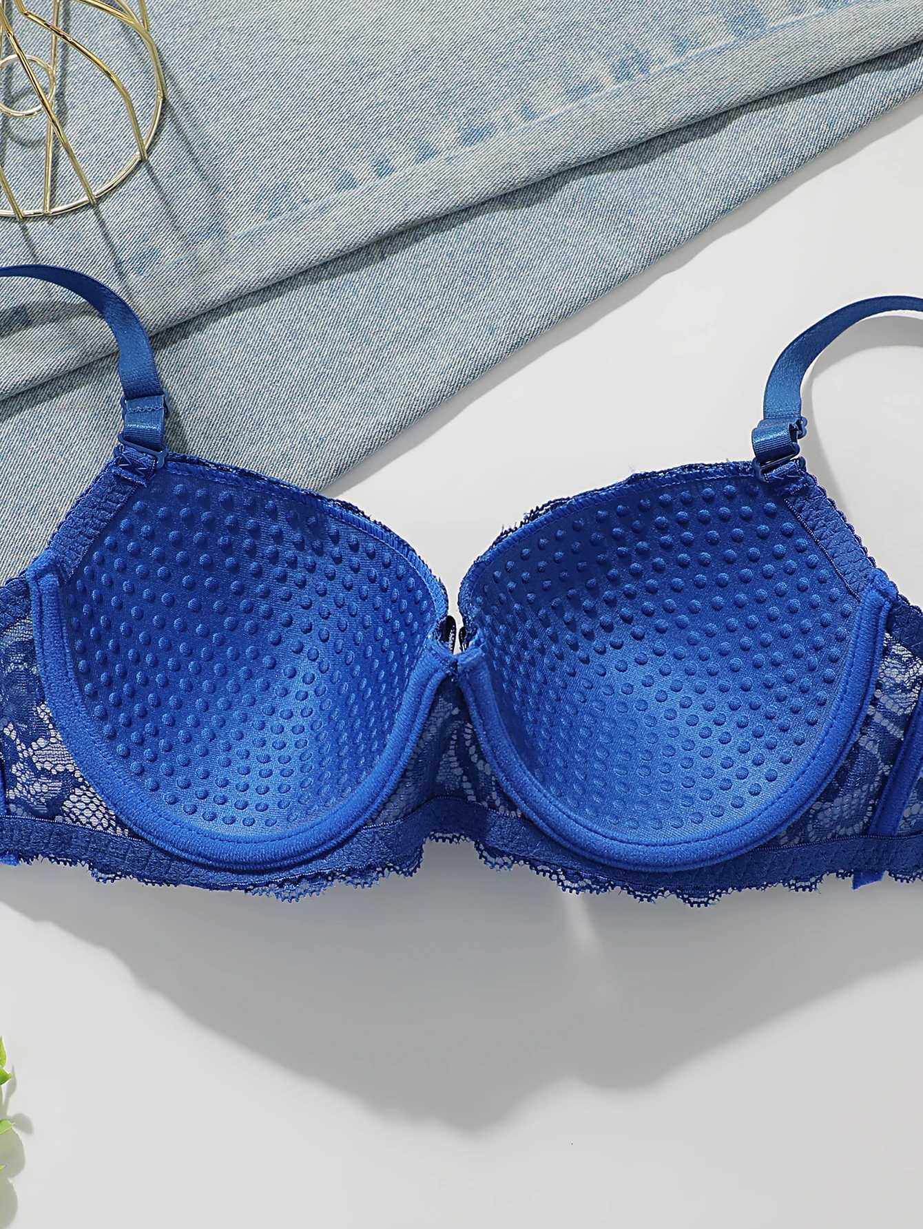 Blue Lace Push Up Bra Set Women Underwire Bra Panty Set Lingerie Sets Breathable Ladies Intimates Z260402
