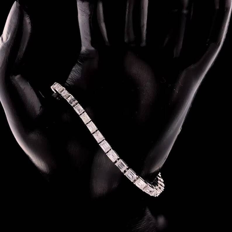 Baguette Cut Tennis Bracelet Silver Moissanite Diamond Iced Out Hip Hop Bracelet Mens Womens Unisex Luxury Jewelry Gift
