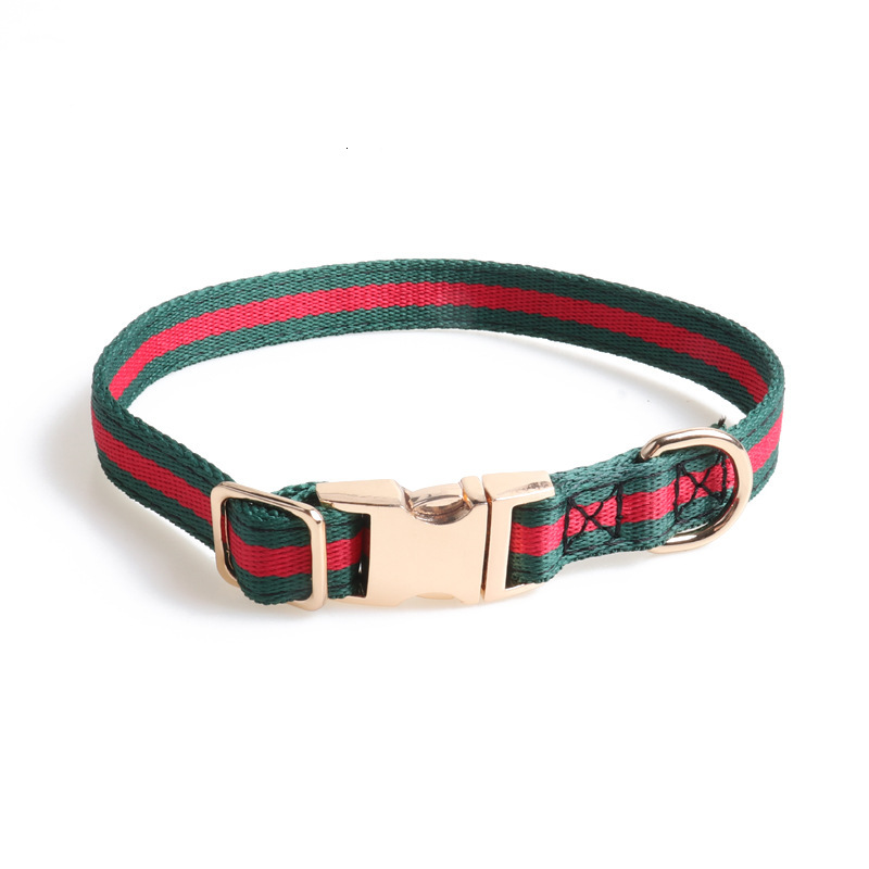 Pet Collar Red Green Striped Webbing All Metal Buckle Premium Durable Collar For Dogs