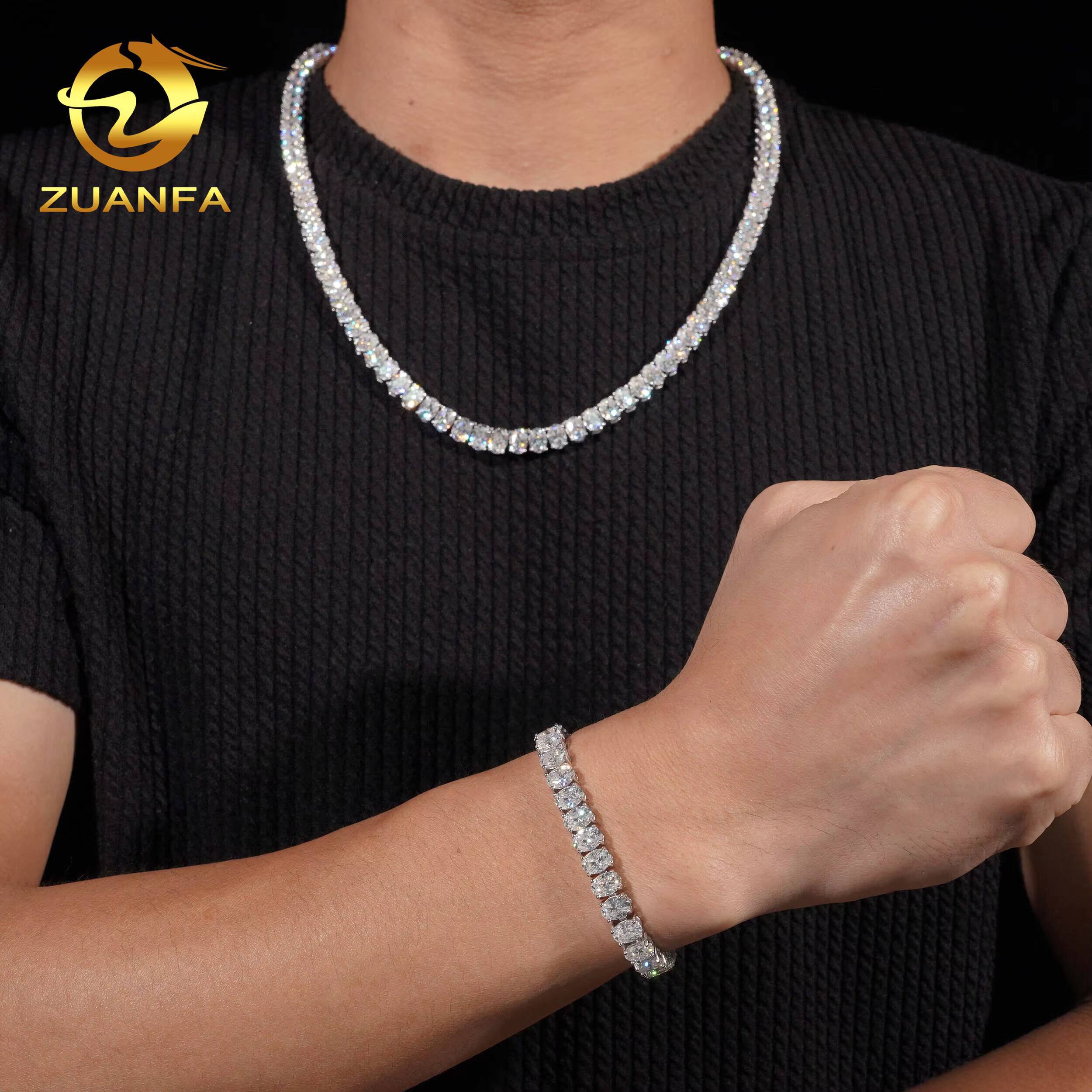 5X7mm Moissanite Pass Diamond Tester GRA Certificated Diamonds 925 Silver Gold Plated Oval Cut Moissanite Cuban Link Chain