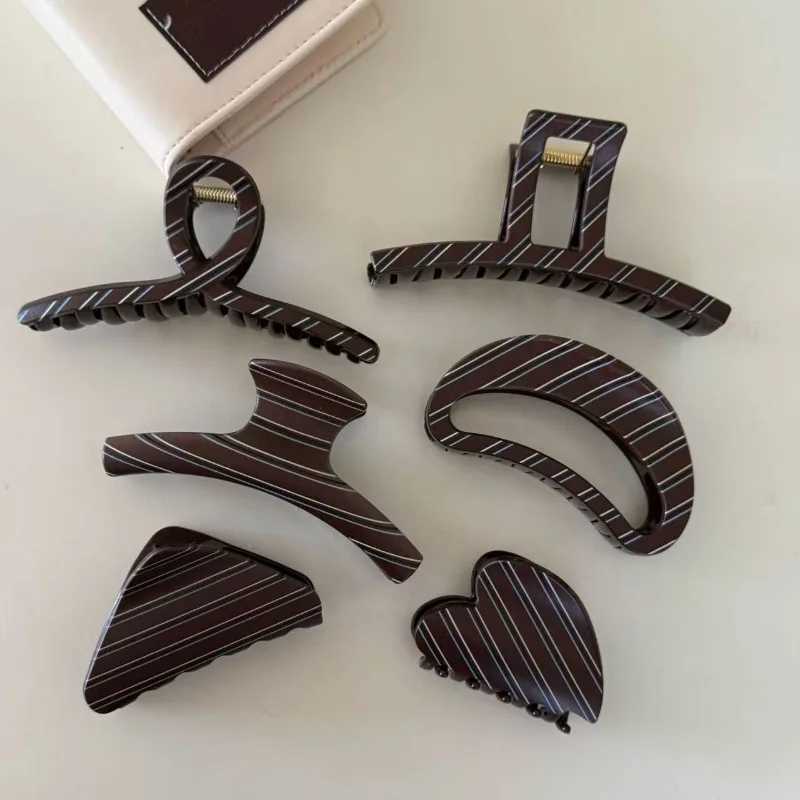 NEW Maillard Style Coffee Striped Hair Claw Classic Retro Claw Clips Autumn Winter Hair Clips Hair Accessories for Women Girls H260402