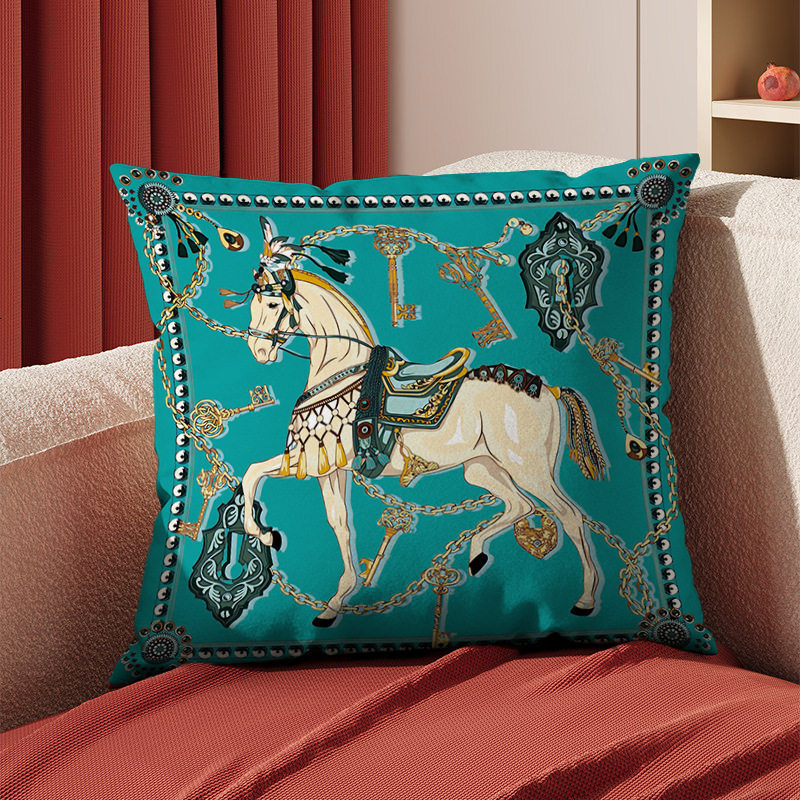 Pillow Case Light Luxury High End Orange Yellow Decorative Cushion Cover For Living Room Bed Sofa Model Room Horse Pattern