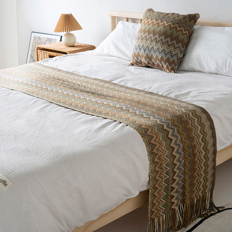 Pillow Case Bohemian Throw Pillow Ethnic Style Decorative Cushion Striped Knitted Matching Bed Pillow For Homestay Model Room