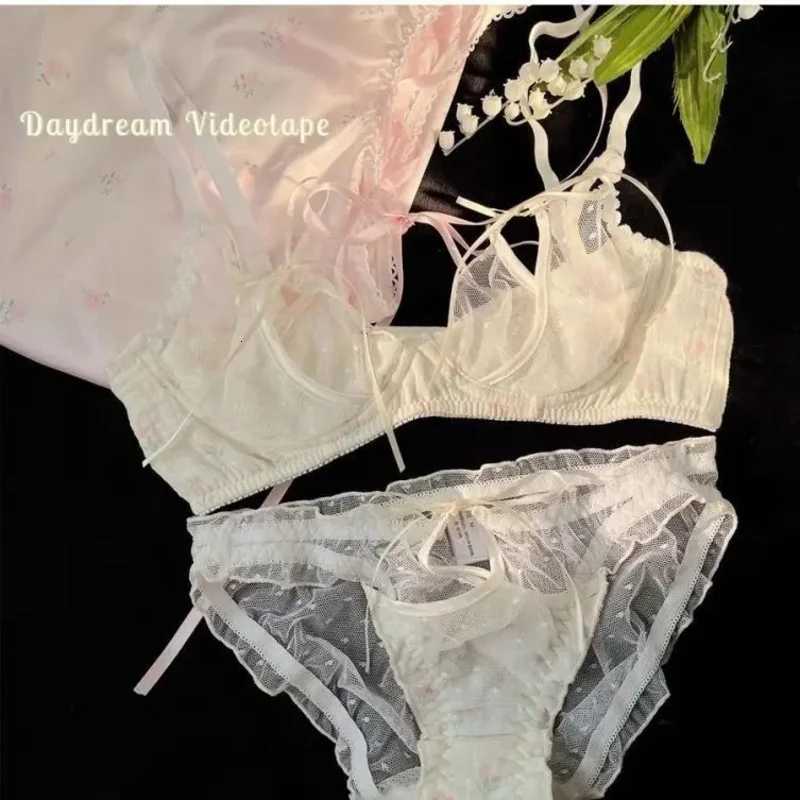 Japanese Girl Pure Desire Floral Underwear Mesh Strap Hollow Bra Set Bra Z260402