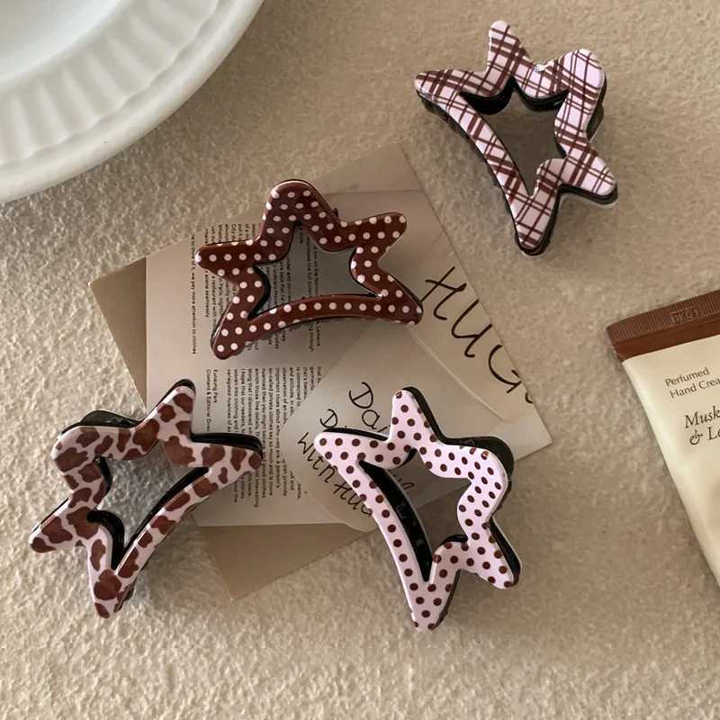NEW Keluli Pink Coffee Series Star Acrylic Hair Claw Sweet Polka Dot Claw Clip Crab Hair Clip for Women Girls Hair Accessories H260402