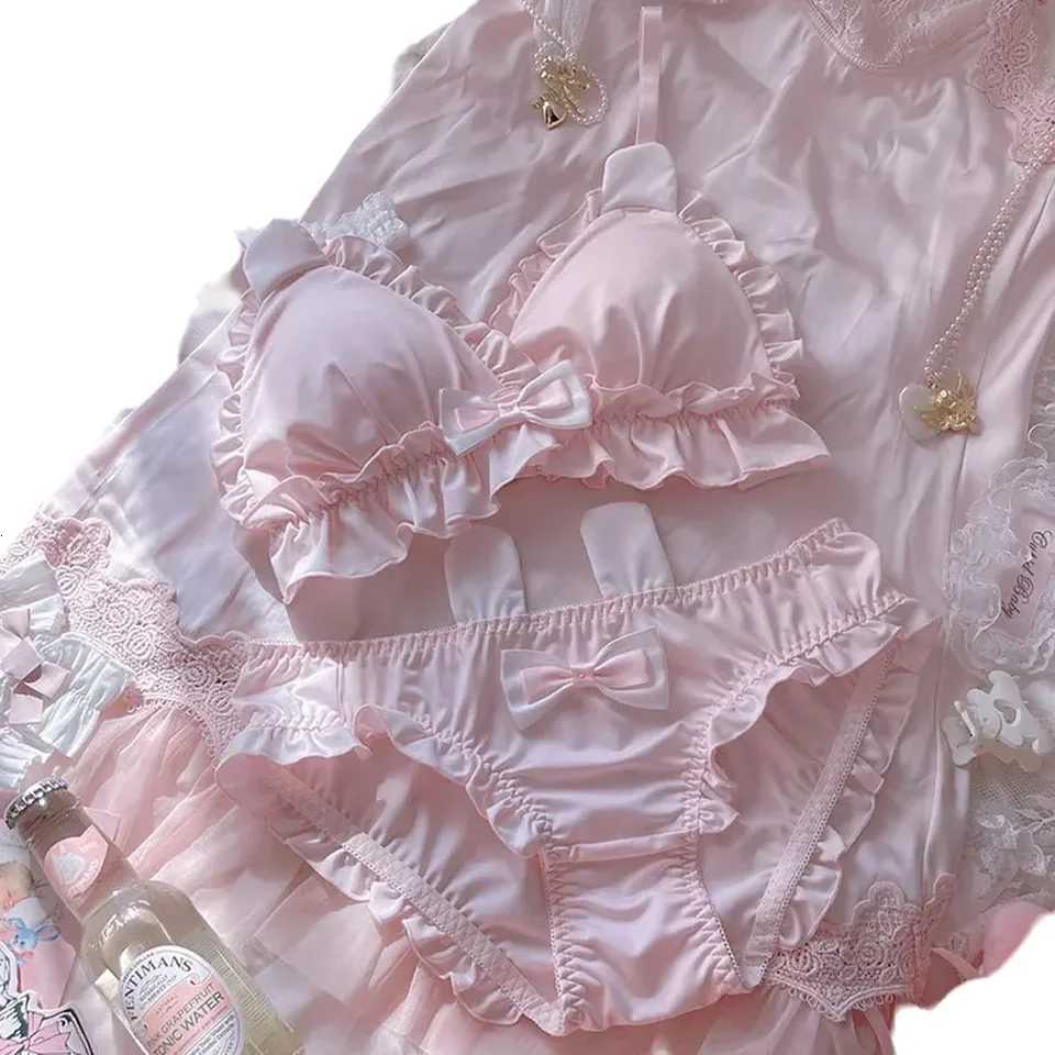 Womens Cute Bra Set Soft Girls Cute Girls Rabbit Ears Light and Comfortable Triangle Cup Gathering Anti-Sagging Bra Set Z260402