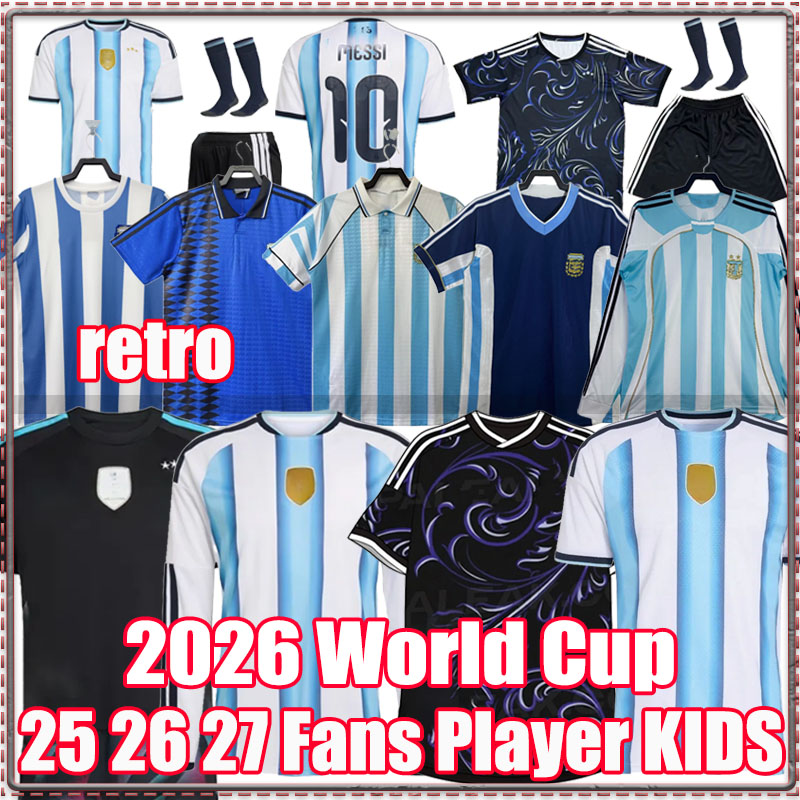 Argentinas World Cup jersey MESSlS Long sleeves kit soccer Jerseys Retro 78 86 94 96 98 10 14 GARNACHO DE PAUL Football Shirts Men DI Maria Kids Argentinas jersey 2026