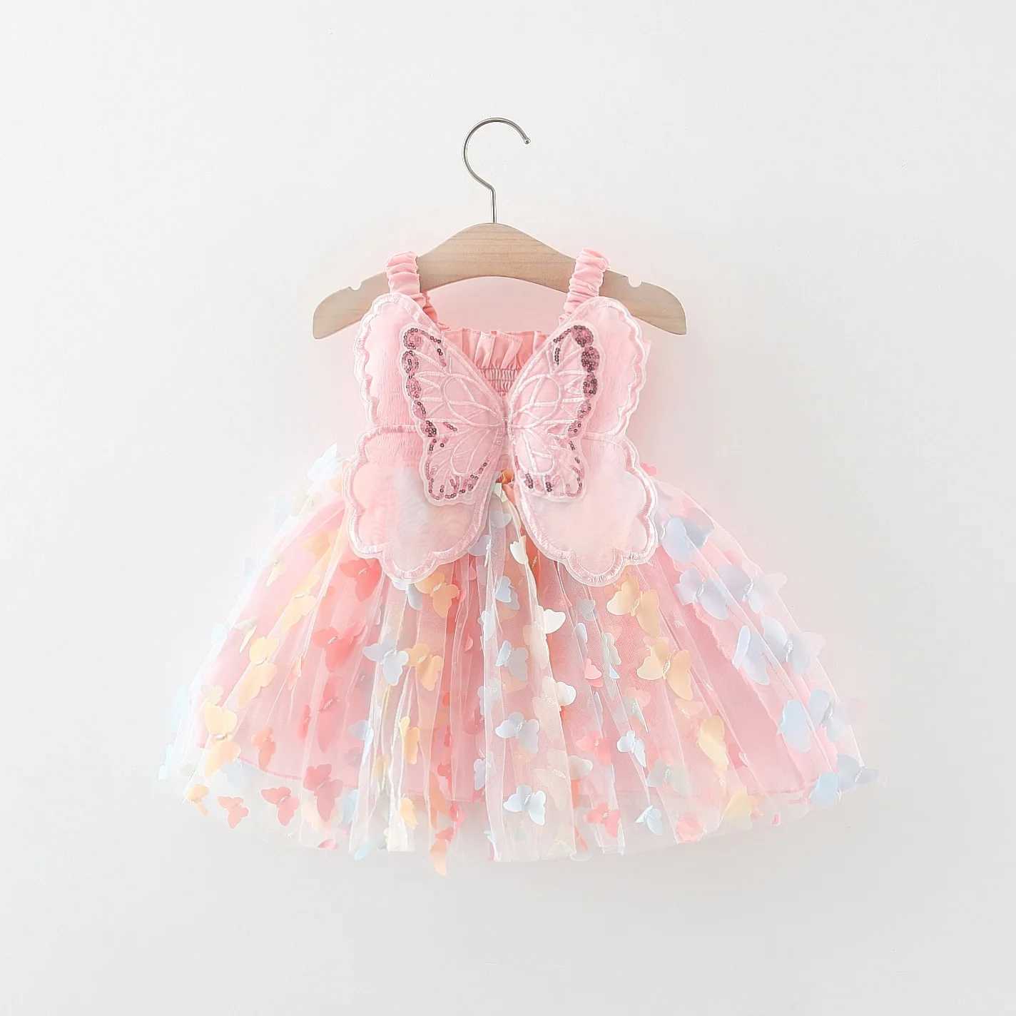Baby Girl Party Princess Dress Summer Toddler 3d Fairy Butterfly Wings Hanging Strap Mesh Cute Fashion Dress H260402