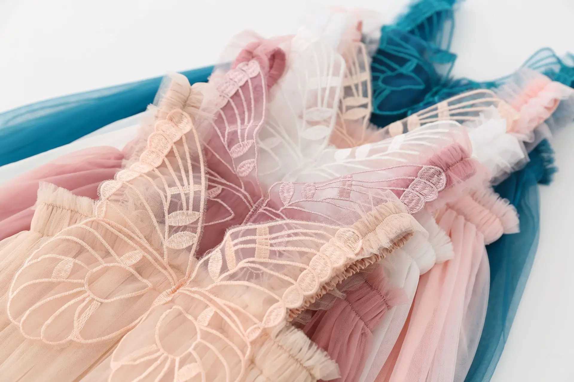 Summer 3D Angel Wings Fairy Princess Tulle Dress Birthday Strap Dress For Baby Girl Clothes Mesh Tutu Dresses Kid Party Costume H260402