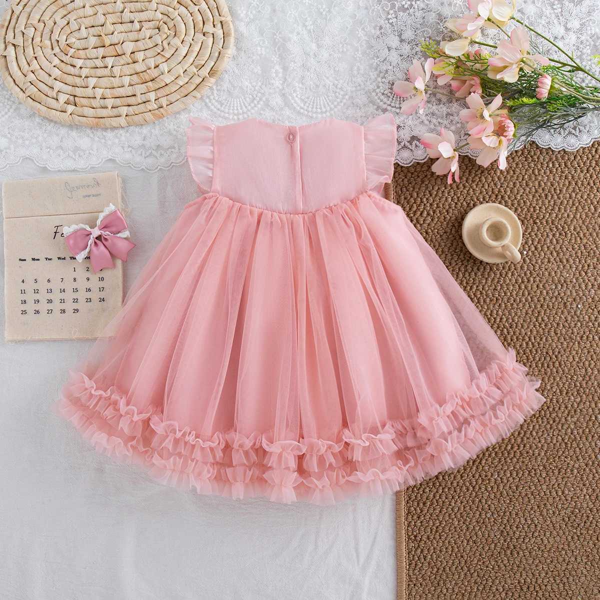 Summer New Sweet Bow Baby Girl Princess Dress Solid Color Chiffon ChildrenS Clothing For Birthday Parties 9 Months -4 Years H260402