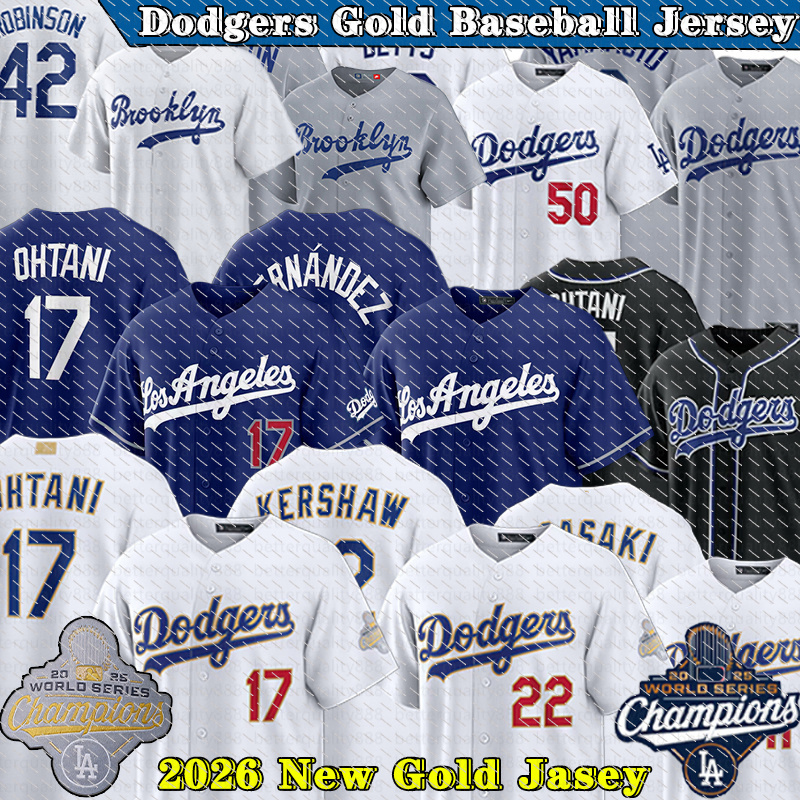 World Series Champions LA Dodgers Baseball Jerseys #50 Betts #17 Ohtani #5 Freeman #18 Yamamoto Mookie Betts Shohei Ohtani Freddie Freeman Dodgers gold jersey