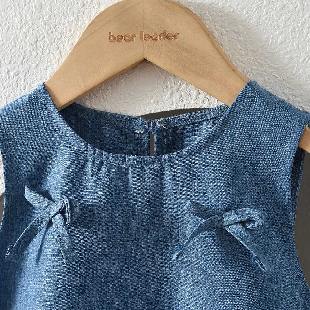 Blue Summer New Casual Girls Clothes Round Neck Sleeveless Bow Lace Vest Princess Dress for Girls Aged 3-7 Korean Version H260402