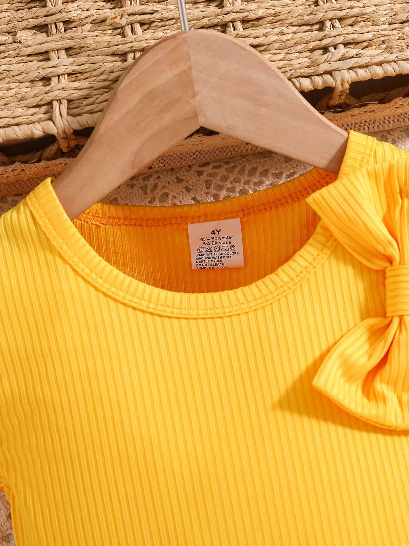 2025 Fashion Girl Summer solid color breathable wear-resistant and washable knitted top with flower print pattern dress H260402