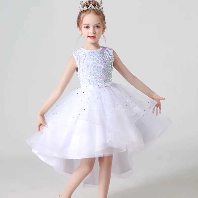 2023 Hot style Summer Sequin Lace Tuxedo Wedding Dress for girls 3-13 years old Sleeveless fluffy Mesh gauze Doveark brand H260402