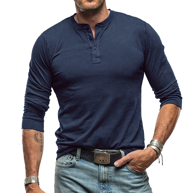 Mens Henley Tshirts Long Sleeve Basic Casual Band Collar T Shirts Comfortable Soft Pullover Tops Male Tee 251008