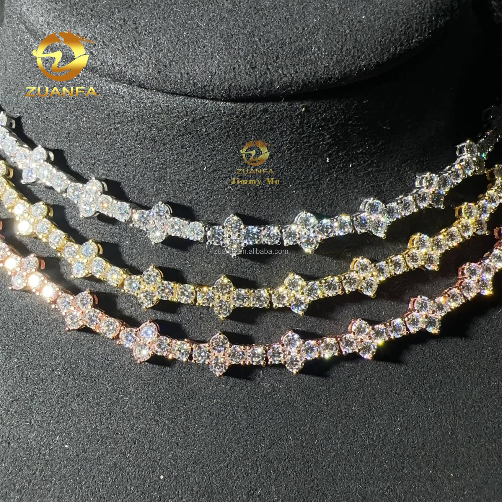 Bulk Stock Claw Setting 3mm 4mm 925 Solid Silver Hip Hop Jewelry D VVS Moissanite Diamond Cross Cluster Tennis Chain