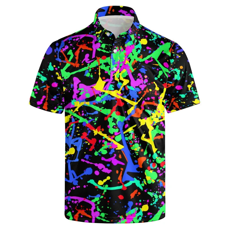 3d Printing 80s 90s Golf Polo Shirt Summer Retro Lapel Shirt Street Loose Short Sleeve Tops Mens Button Tee Shirts 260401