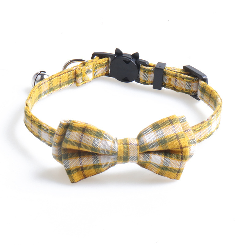 Pet Collar New British Plaid Pattern Detachable Bowknot With Bell Comfortable Collar For Cats Kittens