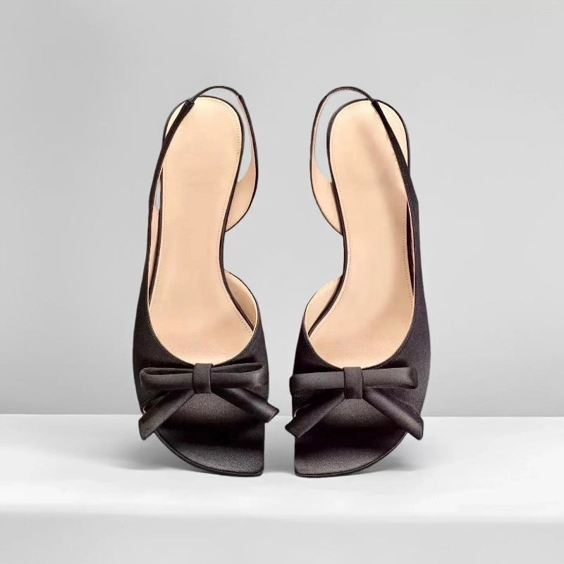 Sandals 2026 Spring/Summer Women French Bow Stiletto Satin High-Heel Back Strap Semi-circular Square Toe Temperament