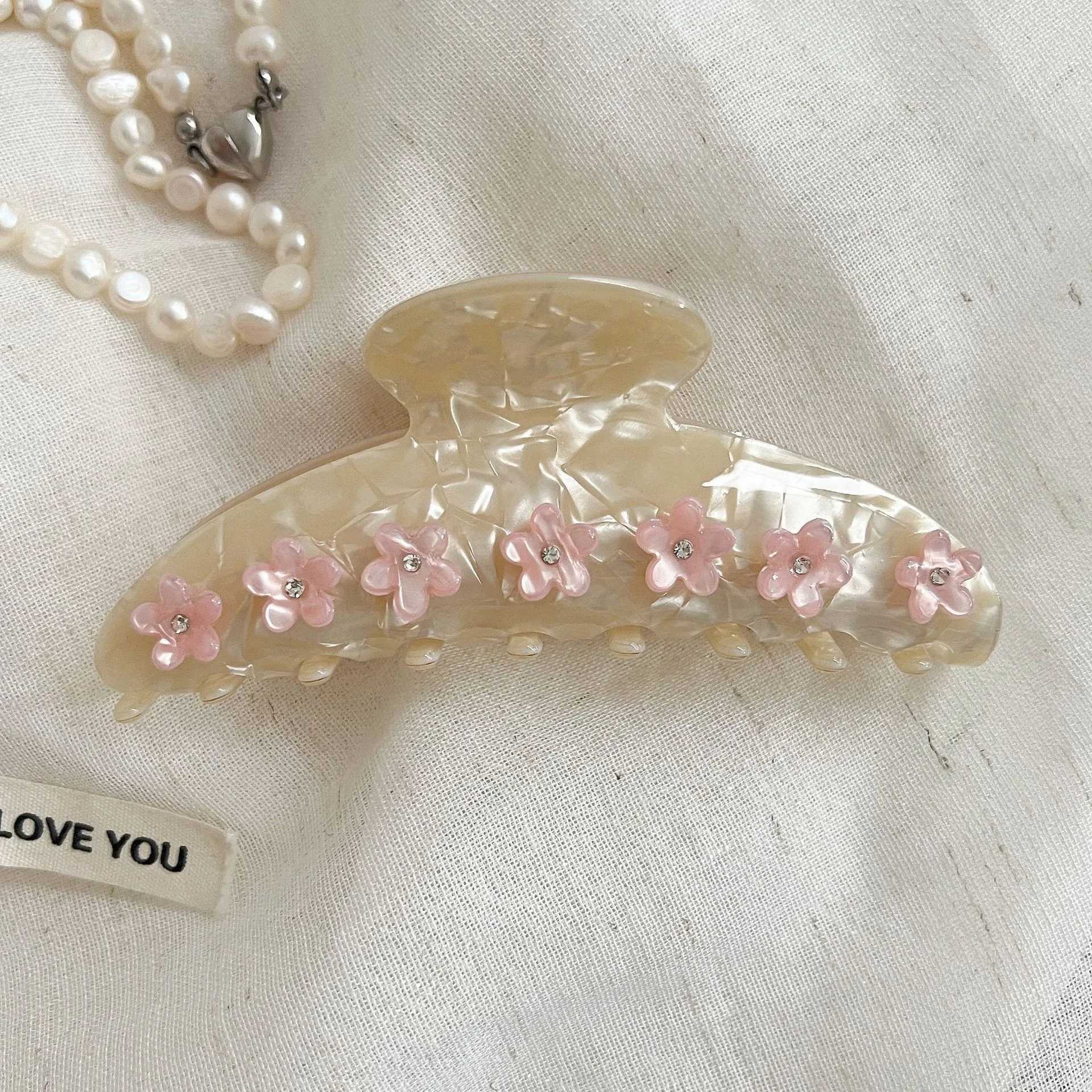 New Rhinestone Flower Hair Claw Acetate Sweet Large Claw Clips Korean INS Trendy Crab Hair Clip for Women Girls Hair Accessories H260402