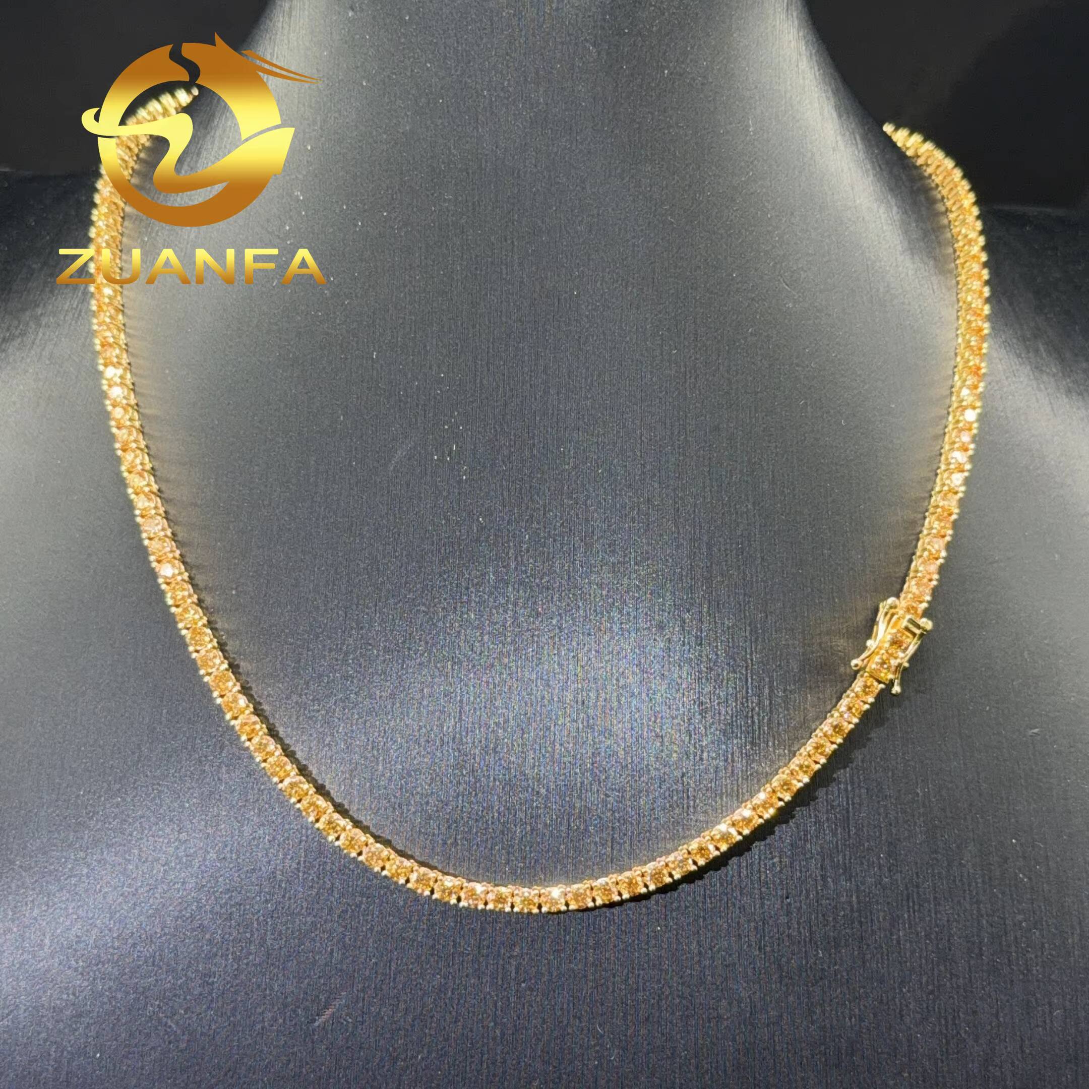 Hip Hop Jewelry Golden Moissanite 925 Silver Moissanite Diamond Tennis Chain 30mm Iced Out Color Moissanite Necklace