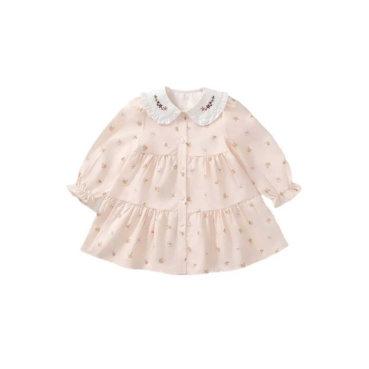 Children Girl Vintage Dress Spring Autumn Lace Turn Down Collar 2-8Y Princess Dress Fragment Flower Long Sleeve Baby Girls Dress H260402