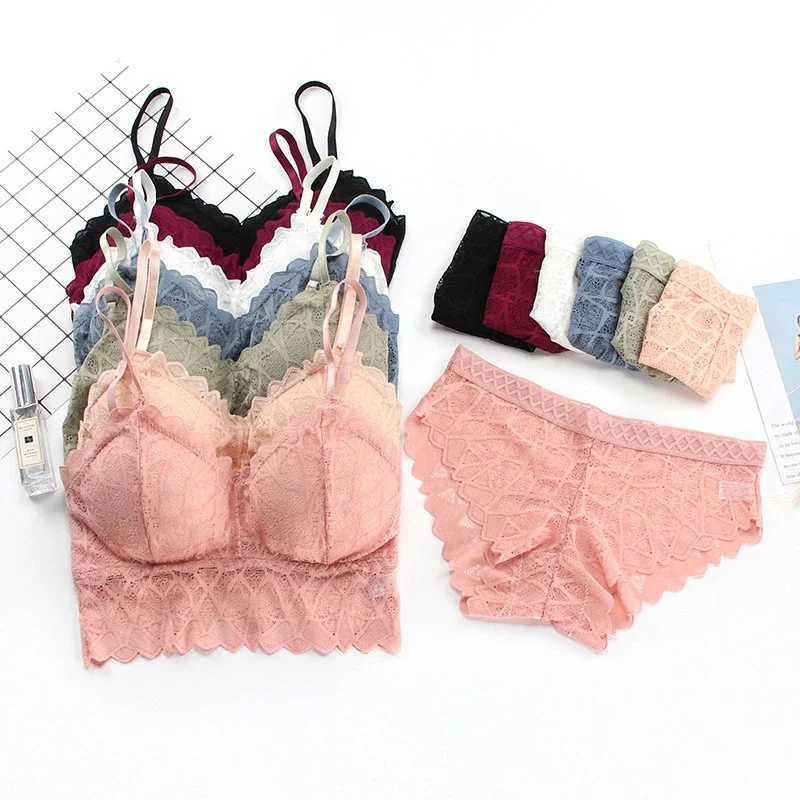 Womens Bra Set Beauty Back Tops Lace Push-up Bras and Panty Sets Wire Free Lingerie Solid Padded Intimates Underwear Z260402