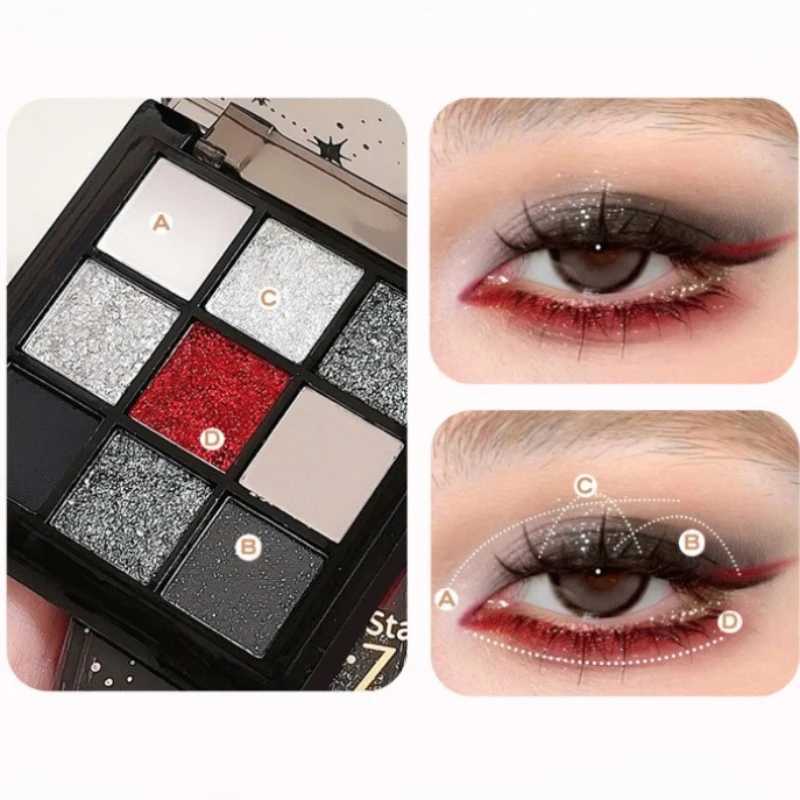9 Colors Smoky Black Red Eyeshadow Palette Punk Sweet Cool Eyeshadow Lasting Shimmer Eyes Makeup Dark Pressed Glitter Eyeshadow H260402