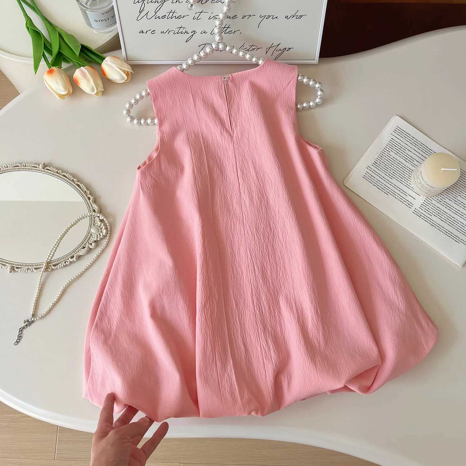 Humor Bear Summer New Sweet Girls Bow Decorative Sleeveless Vest Fluffy Pod Dress Childrens Clothing H260402