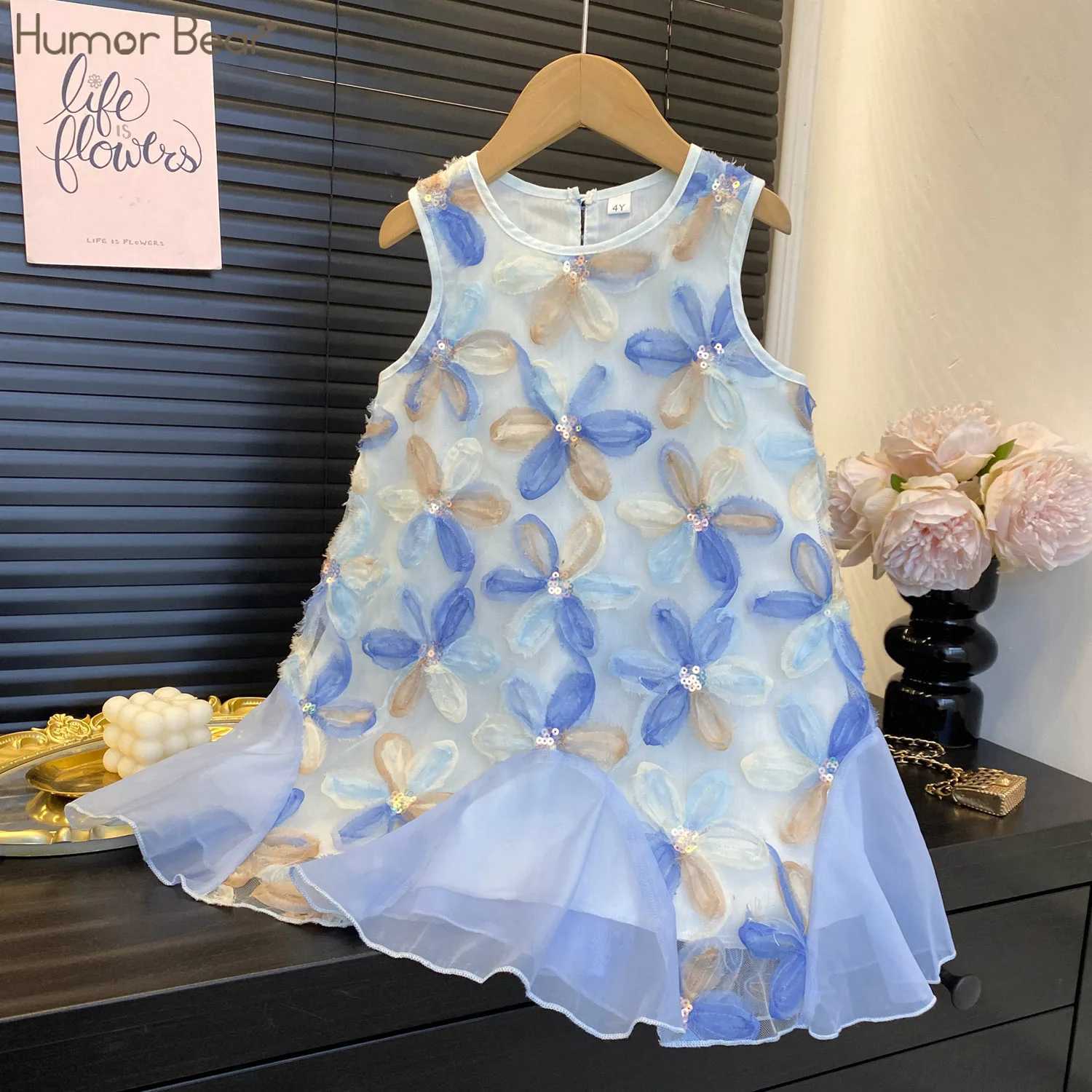 Humor Bear Girls Princess Dresses Summer Childrens Clothing Flower-sequined Fishtail Sleeveless Dress Costume Vestidos H260402