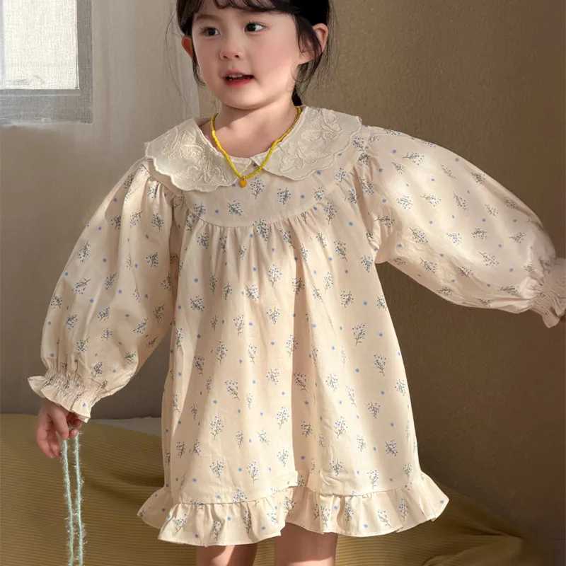 deer jonmi 2026 New Spring Toddlers Girls Printed Dresses Puff Sleeve Lace Collar Korean Style Children Cute Dress H260402