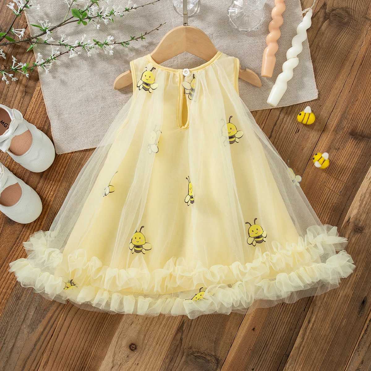 9 Months - 4 Years Summer New Arrival Cute Cartoon Bee Print Baby Girl Dress Fairy Princess Dress Birthday Party Clothes Gift H260402