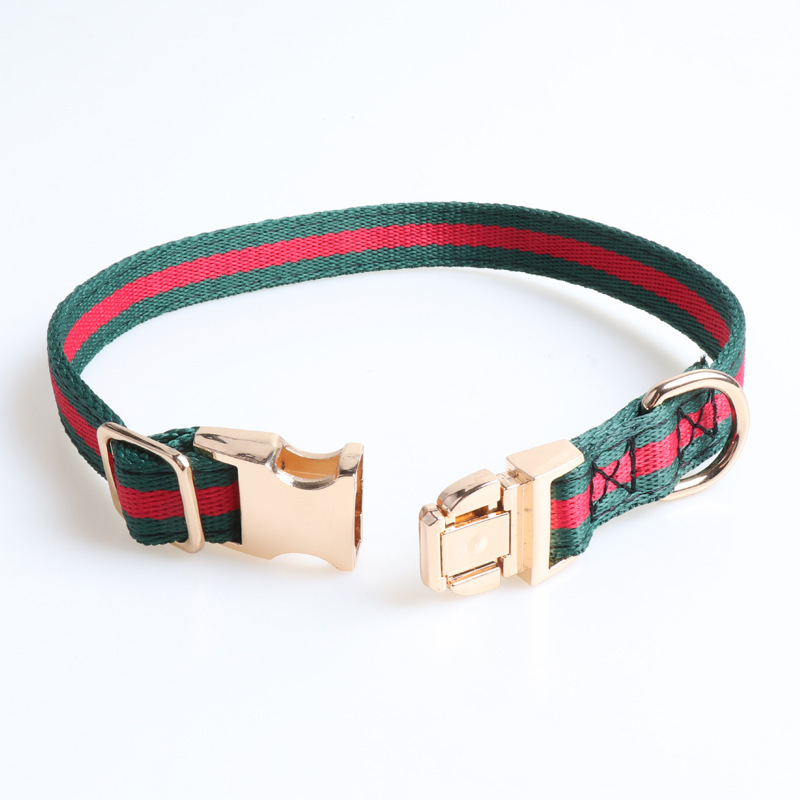 Pet Collar Red Green Striped Webbing All Metal Buckle Premium Durable Collar For Dogs