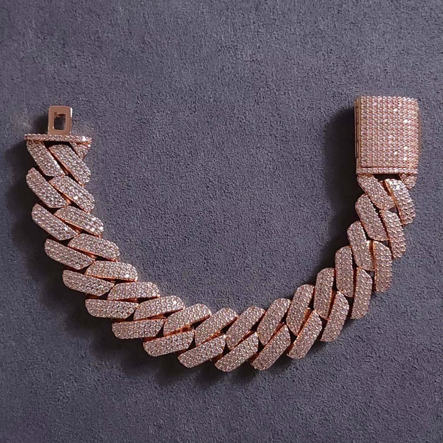 IGI Certified Rose Gold Plated Hip Hop Cuban Chain Link Bracelet Brilliant Cut VVS Moissanite Iced Gift Party Men