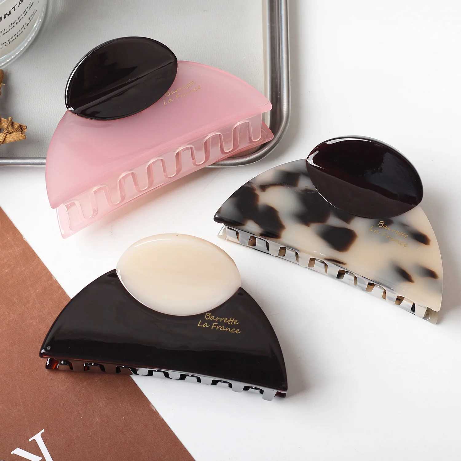 1pc Thick Acetate Piece Hair Clip Shell-style Gilt Amber Claw Clip Sh Clip Hair Accessory H260402