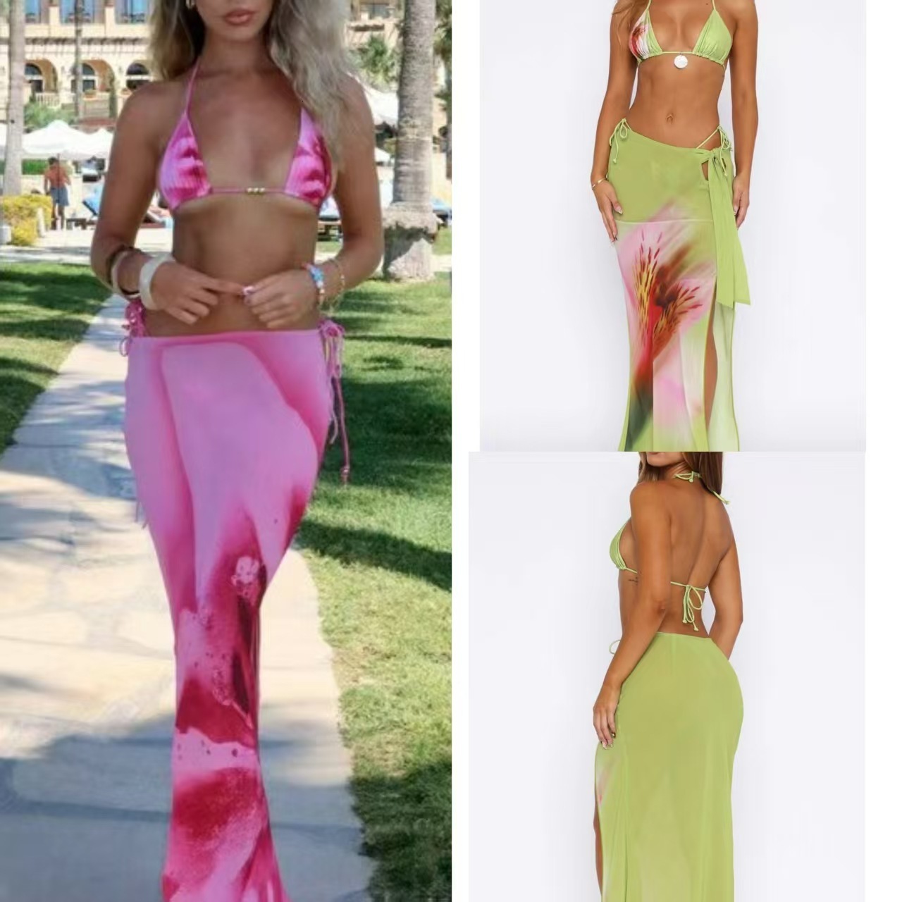 2025 New High-end Womens Swimwear Fashionable Sexy Beach Bikini Hot Spring Swimsuit Three-piece Set 250103