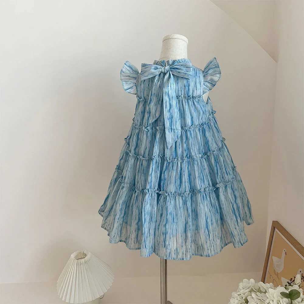 Summer 2-7 Years Girls Korean Version Cute Casual Sleeveless O-Neck A-Line Princess Dress 1 Pc Kids Party Fashion Sweet Clothes H260402