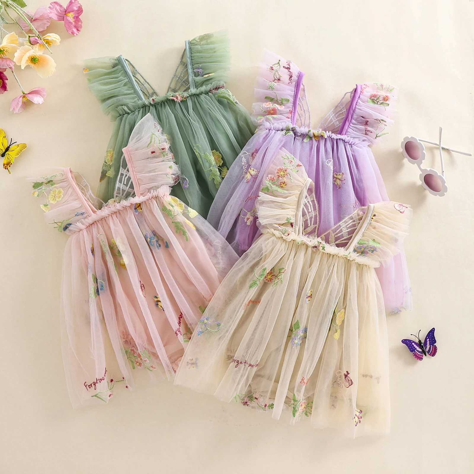 Princess Baby Girls Mesh Romper Dress Lovely Flower Butterfly Embroidery Sleeveless Cute Summer Jumpsuit Newborn Bodysuits H260402
