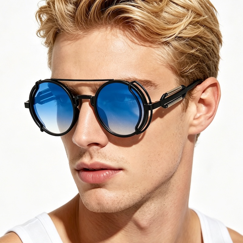 Classic Gothic Steampunk Sunglasses Luxury Brand Designer High Quality Men and Women Retro Round Pc Frame Sunglasses CB Fashion Accessories