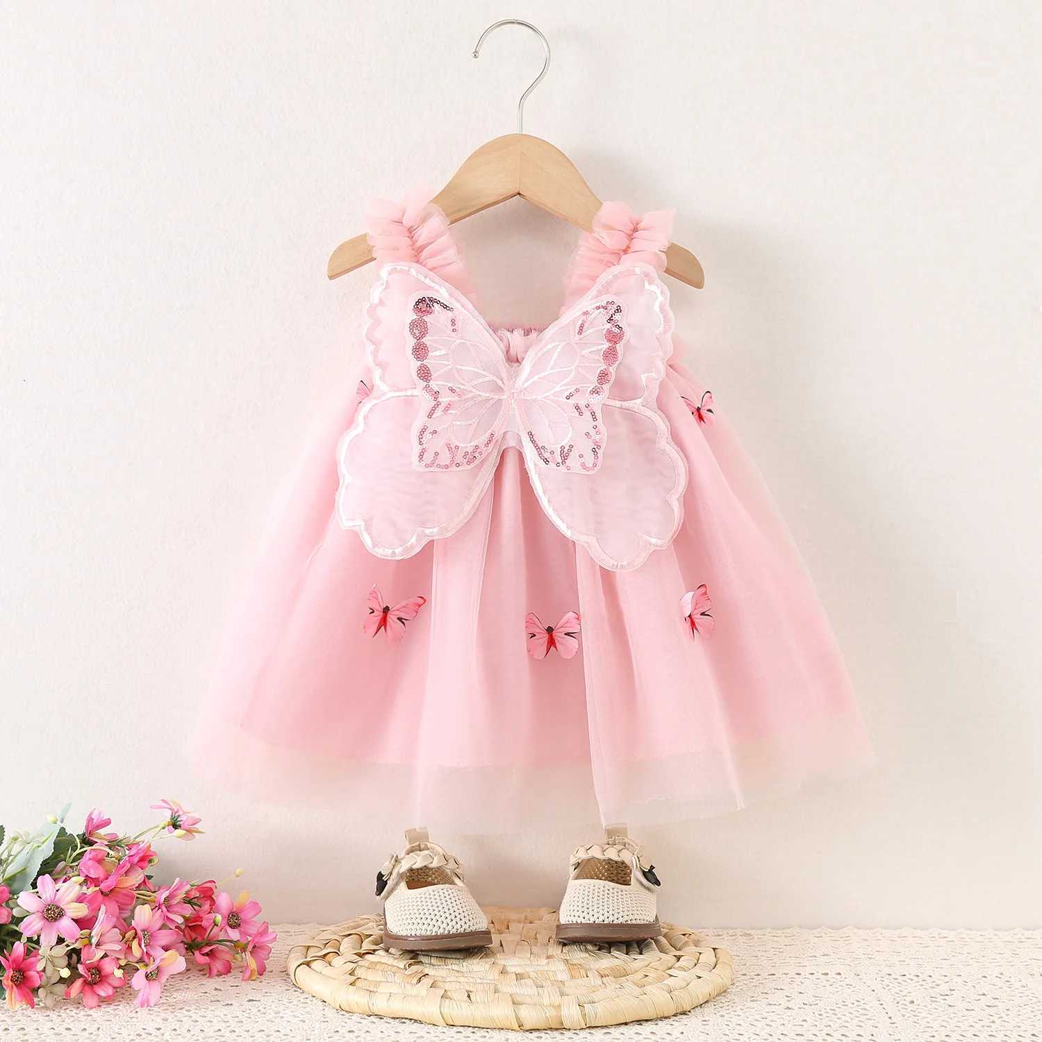 Baby Girl Dresses Summer Butterfly Mesh Sling Girls Dresses Cute Back Wing Girls Princess Dresses Baby Girl Clothes H260402