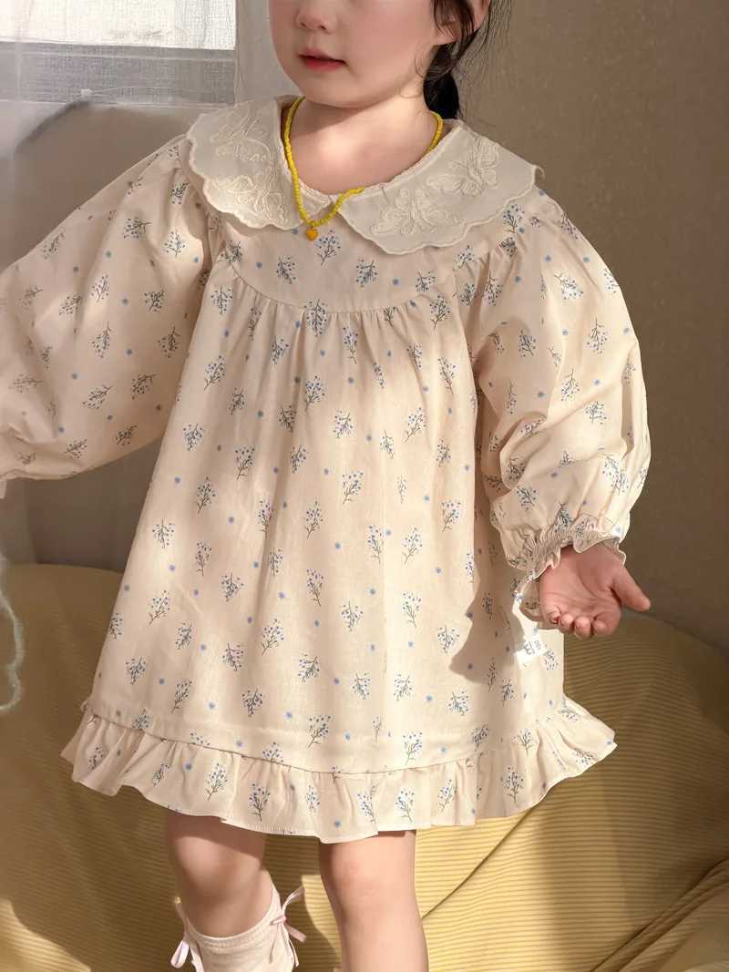 deer jonmi 2026 New Spring Toddlers Girls Printed Dresses Puff Sleeve Lace Collar Korean Style Children Cute Dress H260402