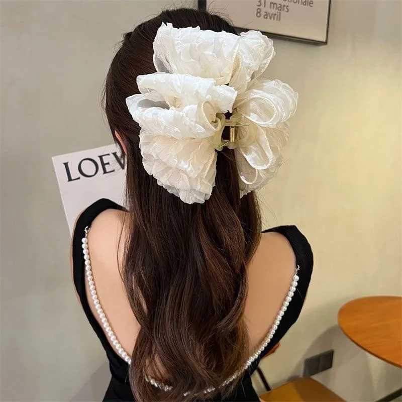 New Large Chiffon Bow Hair Claw Clip Elegant Large Size Fabric Ribbon Flower Hair Clip Jaw Clamps Accessories For Women Hairpins H260402
