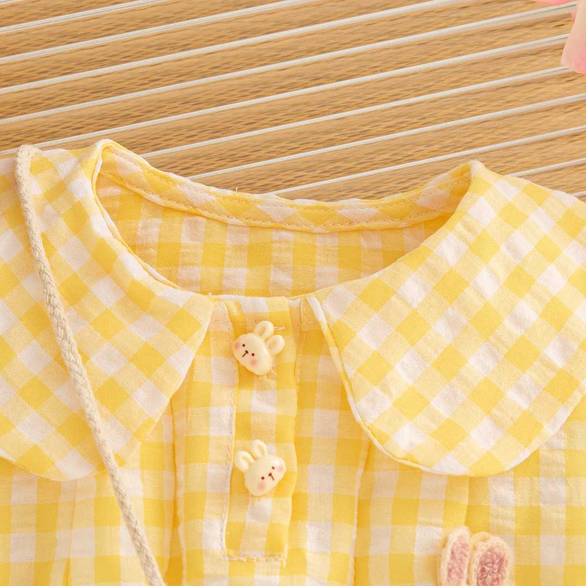 Baby Girl Dress Summer Plaid And Cartoon Pattern Sleeveless Doll Collar Baby Dresses Cute Casual Girl Kids Dress With Bag H260402