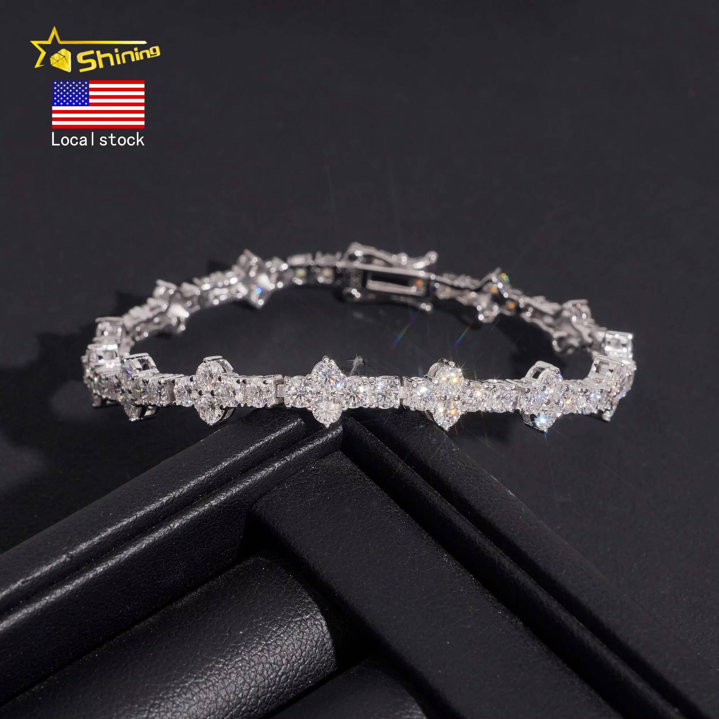 USA Warehouse Local Stocks GRA Certificate 3mm 925 Solid Silver Hip Hop Iced Out VVS Moissanite Diamond Tennis Bracelet
